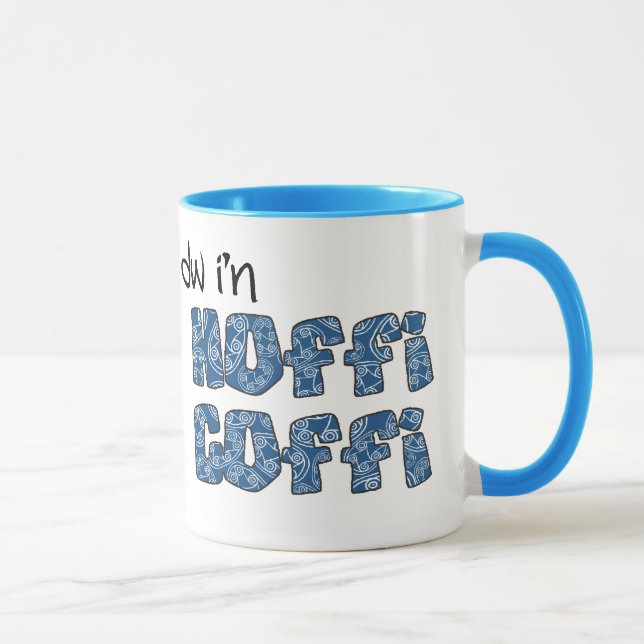 Welsh Coffee Mug: Hoffi Coffi, Blue Ethnic Pattern Mug (Right)