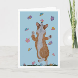  Welsh Corgi and Butterflies Happy Easter  Card