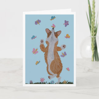 Welsh Corgi and Butterflies Happy Easter Card