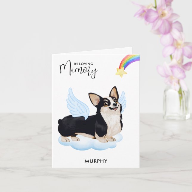 Welsh Corgi Angel Dog Memorial Pet Loss Sympathy Card (Orchid)