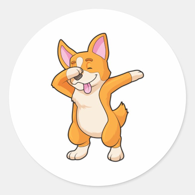 Welsh Corgi at Hip Hop Dance Dab Classic Round Sticker (Front)