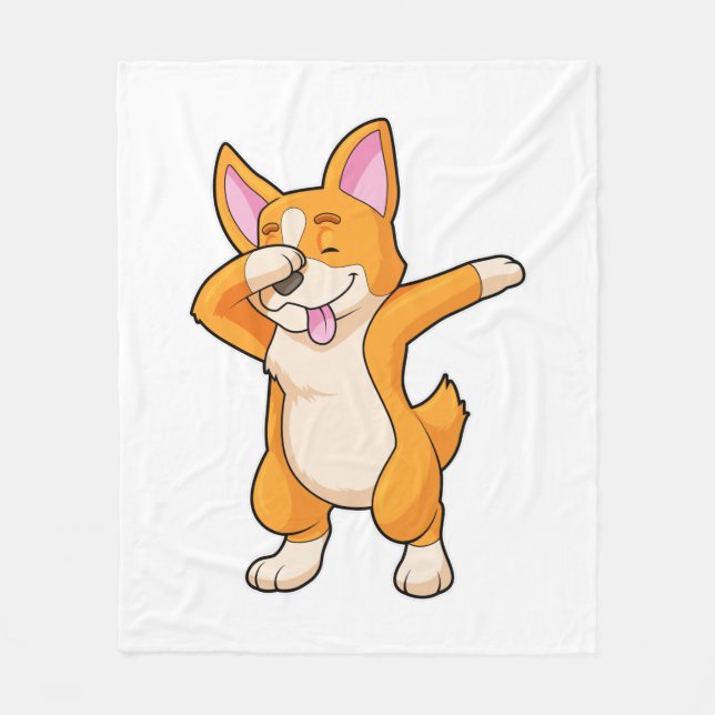 Welsh Corgi at Hip Hop Dance Dab Fleece Blanket (Front)