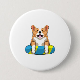 Welsh Corgi at Swimming with Swimming board 7.5 Cm Round Badge