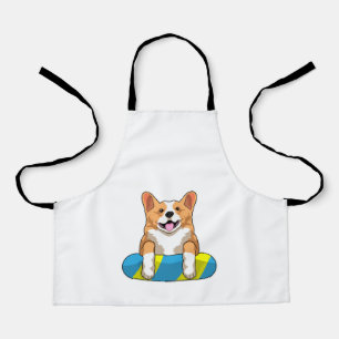 Welsh Corgi at Swimming with Swimming board Apron