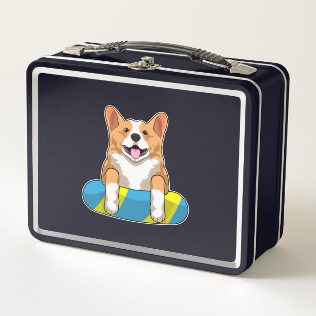 Welsh Corgi at Swimming with Swimming board Metal Lunch Box (Front)