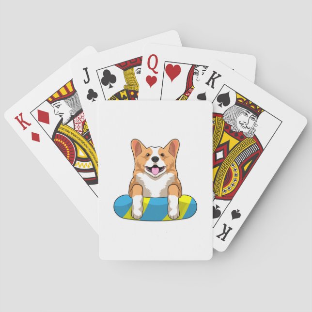 Welsh Corgi at Swimming with Swimming board Playing Cards (Back)