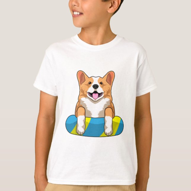 Welsh Corgi at Swimming with Swimming board T-Shirt (Front)