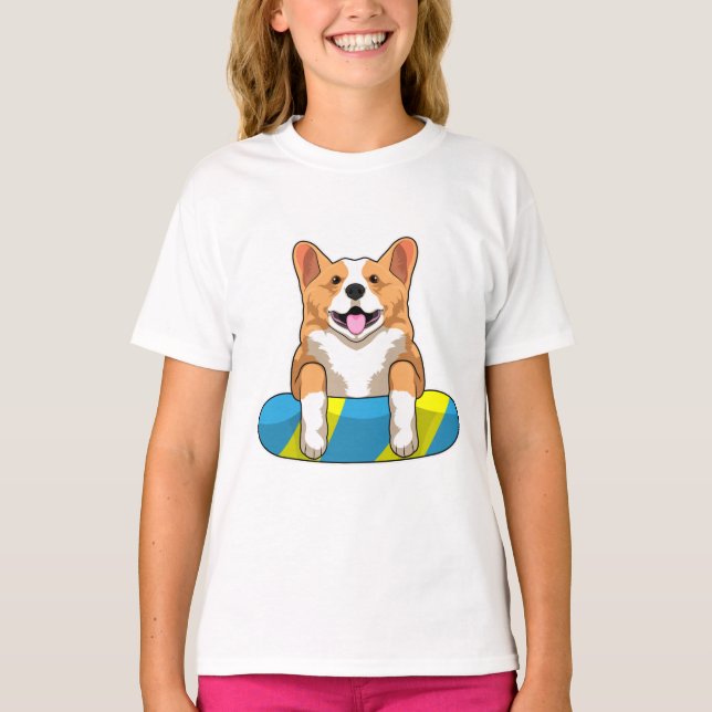 Welsh Corgi at Swimming with Swimming board T-Shirt (Front)