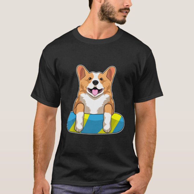 Welsh Corgi at Swimming with Swimming board T-Shirt (Front)
