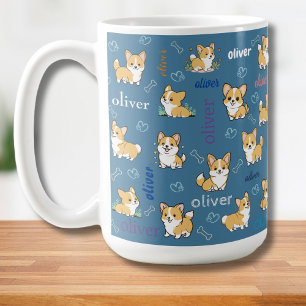 Welsh Corgi Bones and Hearts with Name Coffee Mug