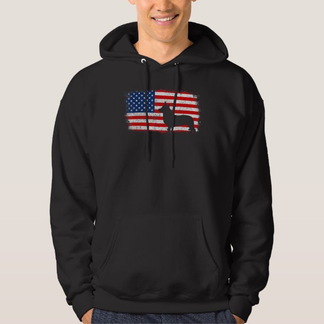 Welsh Corgi Cardigan Patriotic American Flag Vinta Hoodie (Front)