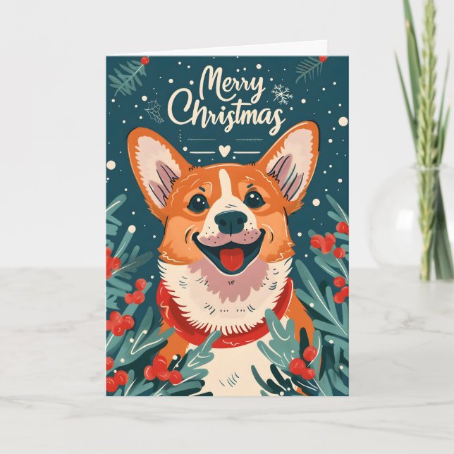 Welsh Corgi Christmas Holiday Card (Front)