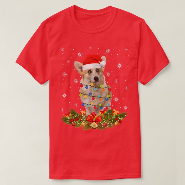 Welsh Corgi Christmas Lights Santa Xmas Dog Lover  T-Shirt (Design Front)