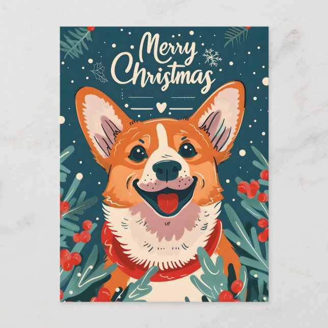 Welsh Corgi Christmas Postcard (Front)