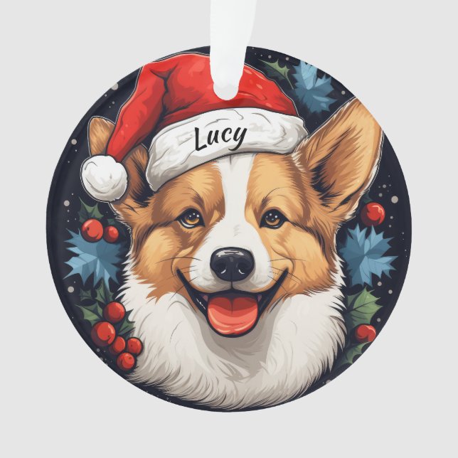 Welsh Corgi Custom Christmas Ornament (Front)