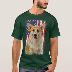 Welsh Corgi Dog American Flag Vintage 1458 T-Shirt