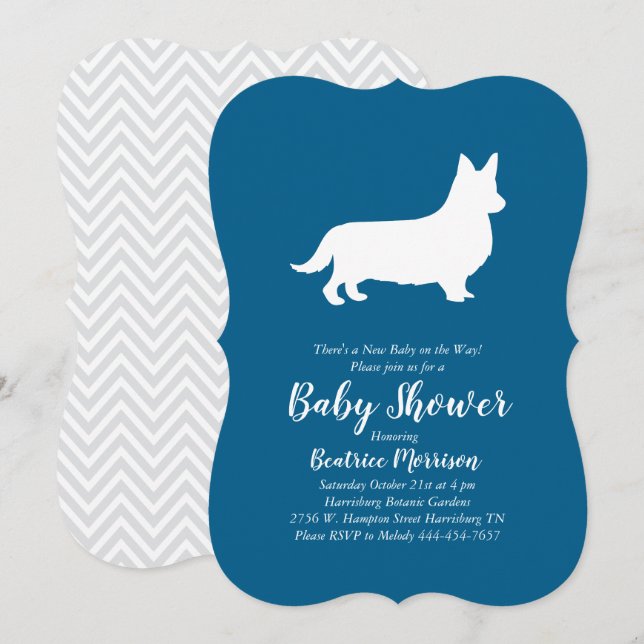 Welsh Corgi Dog Baby Shower Blue Boy Invitation (Front/Back)