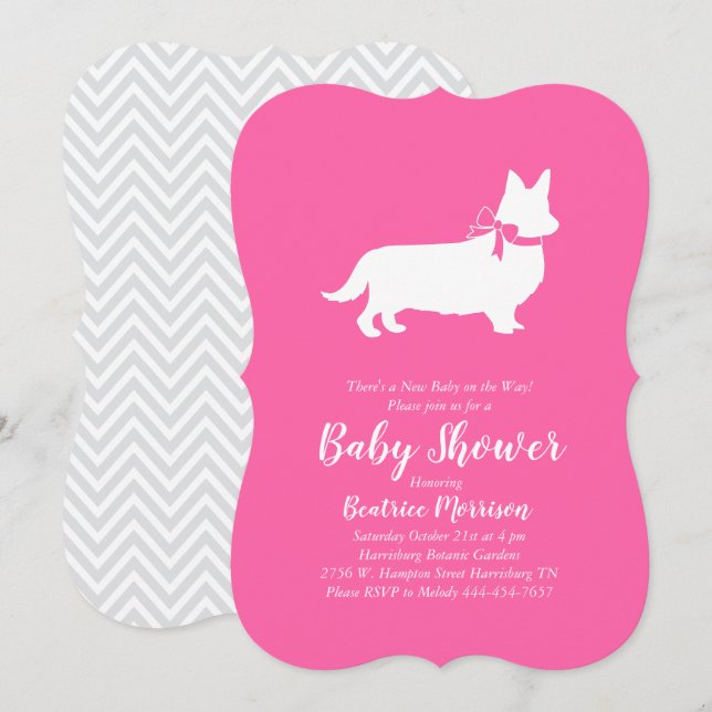 Welsh Corgi Dog Baby Shower Pink Girl Invitation (Front/Back)