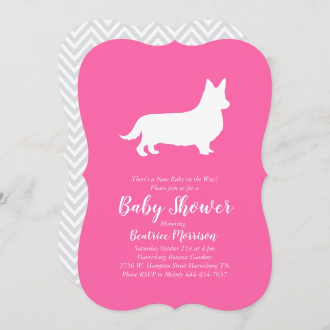 Welsh Corgi Dog Baby Shower Pink Girl Invitation (Front/Back)