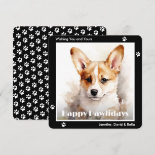 Welsh Corgi Dog Black Watercolor Christmas Holiday Card