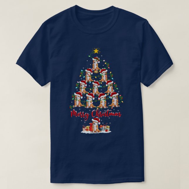 Welsh Corgi Dog Christmas Tree Lights Funny Welsh  T-Shirt (Design Front)