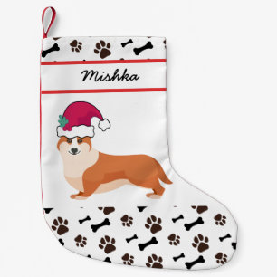 Welsh Corgi Dog Christmas With Custom Dog Name Small Christmas Stocking