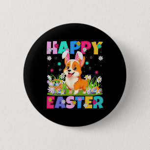 Welsh Corgi Dog Happy Easter Egg Hunt Bunny Ear Ea 6 Cm Round Badge