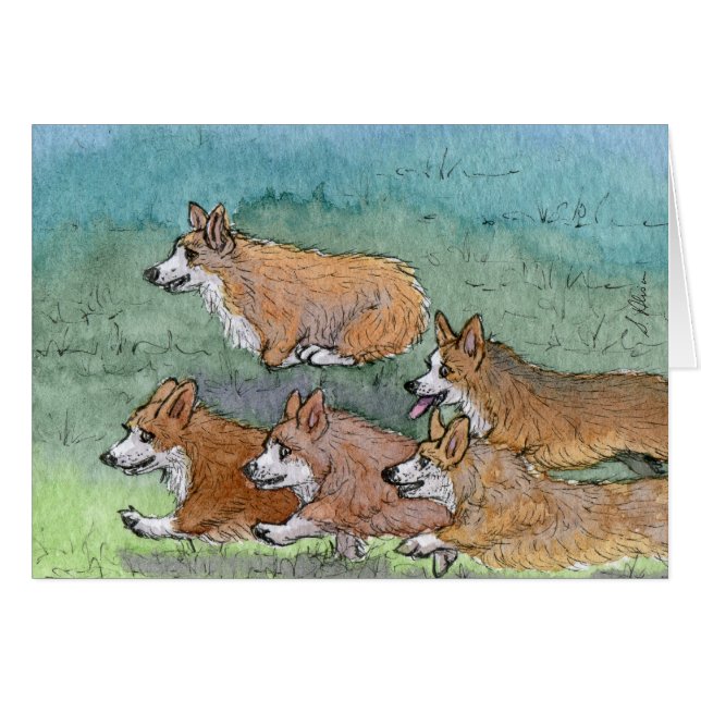 Welsh Corgi dog marathon running (Front Horizontal)