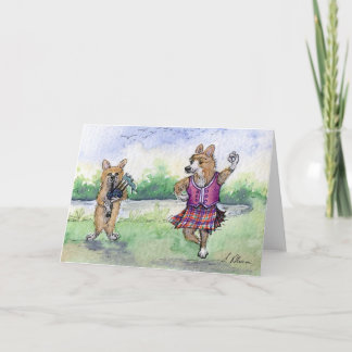 Welsh Corgi dog Scottish dancing Card