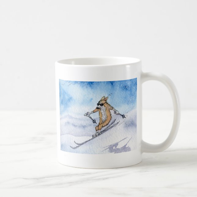 Welsh Corgi dog skiing Coffee Mug (Right)