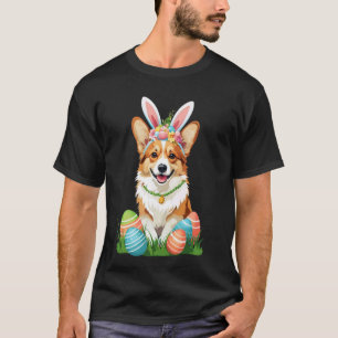 Welsh Corgi Dog with Bunny Ears Easter Eggs Festiv T-Shirt