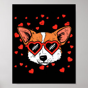 Welsh Corgi Face Heart Gles Cute Valentines Day Do Poster
