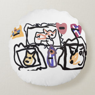 Welsh Corgi hearts Round Cushion