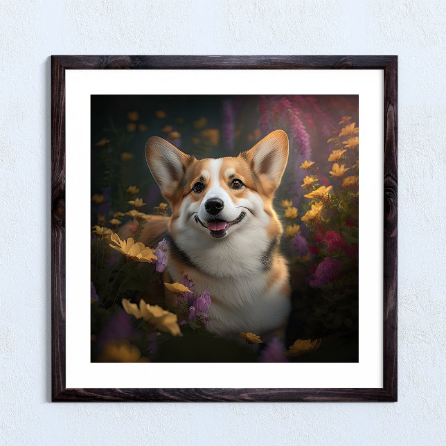 Welsh Corgi in a Colourful Garden  Poster (Creator Uploaded)