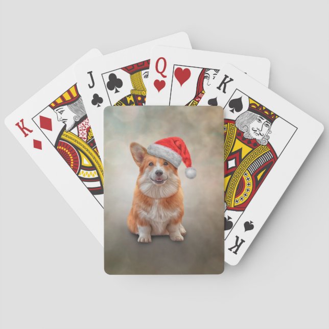 Welsh Corgi in red hat of Santa Claus Playing Cards (Back)