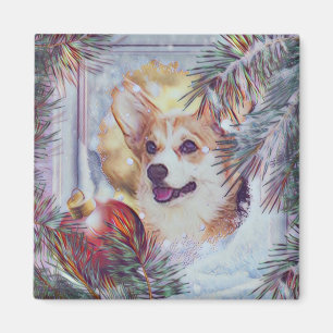 Welsh Corgi in Winter Window Magnet