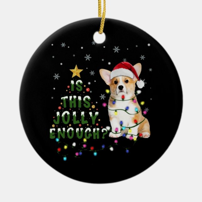Welsh Corgi Jolly Ceramic Tree Decoration (Front)