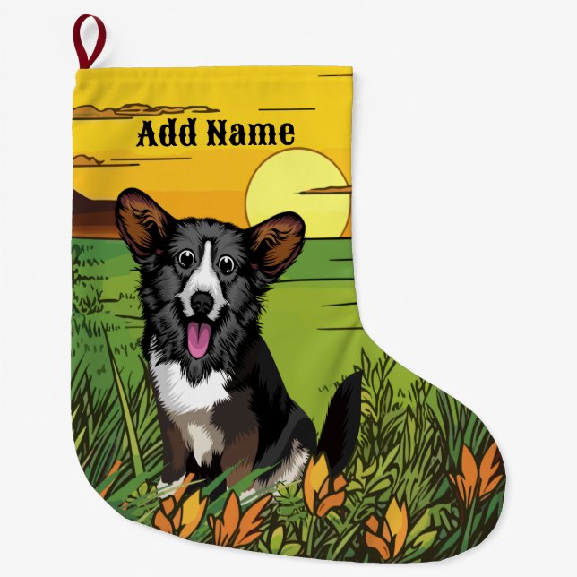 Welsh Corgi Large Christmas Stocking (Front)