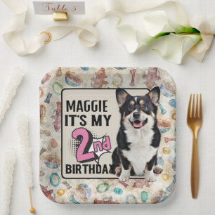 Welsh Corgi Personalised 2nd birthday party  Paper Plate