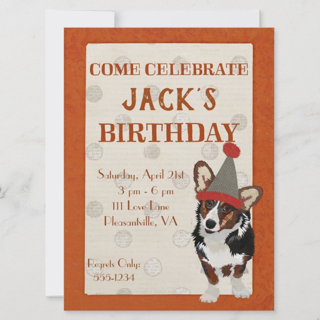 WELSH CORGI POLKADOT Birthday Invitation (Front)