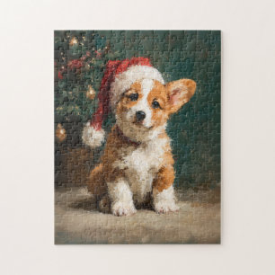 Welsh Corgi Puppy Christmas Painting Jigsaw Puzzle