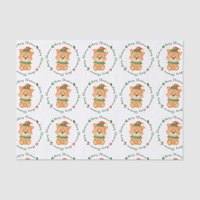 Welsh Corgi Puppy Dog Cute Festive Merry Christmas Tissue Paper (Front)