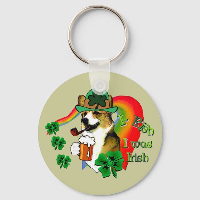 Welsh Corgi Saint Patrick's Day Key Ring (Front)