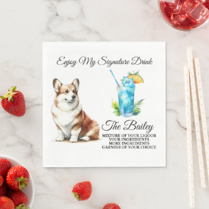 Welsh Corgi Signature Drink Wedding Napkin