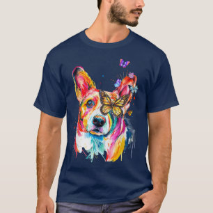 Welsh Corgi Splash Art Butterflies Funny Dog Lover T-Shirt