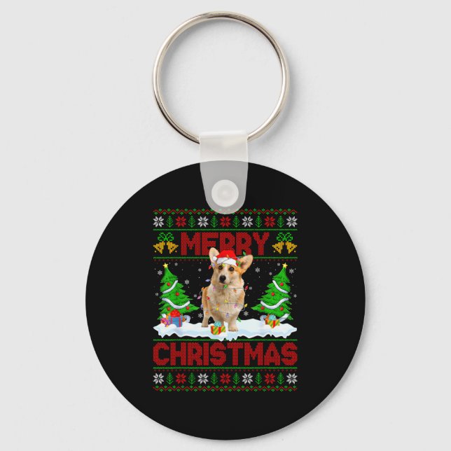 Welsh Corgi Ugly Xmas Sweater Funny Pet Dog Lover  Key Ring (Front)