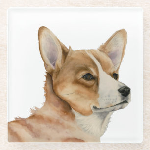 Welsh Corgi Watercolor Painting Glass Coaster