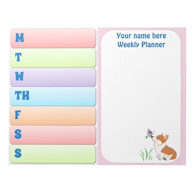 Welsh Corgi Weekly Planner Notepad (Front)