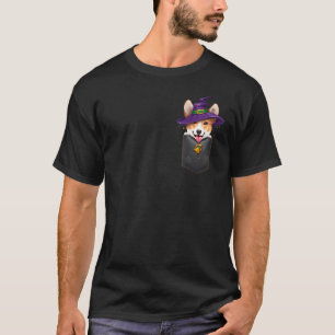 Welsh Corgi Witch In Chest Pocket Halloween T-Shirt