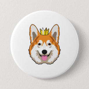 Welsh Corgi with Crown 7.5 Cm Round Badge